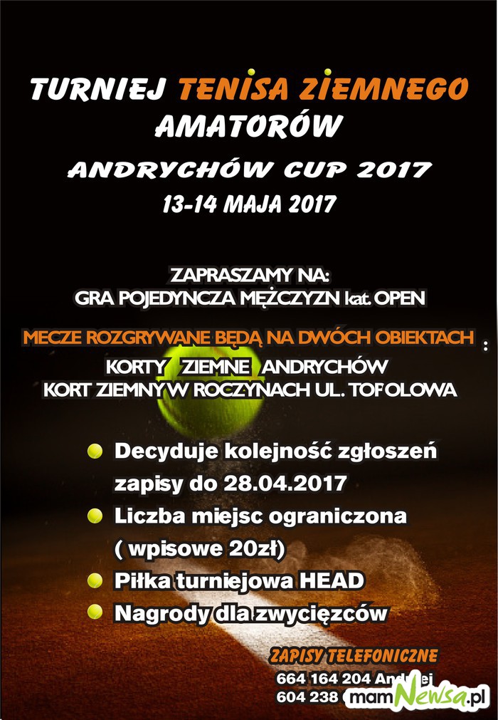 Pierwszy turniej tenisa ziemnego już w maju w Andrychowie i Roczynach