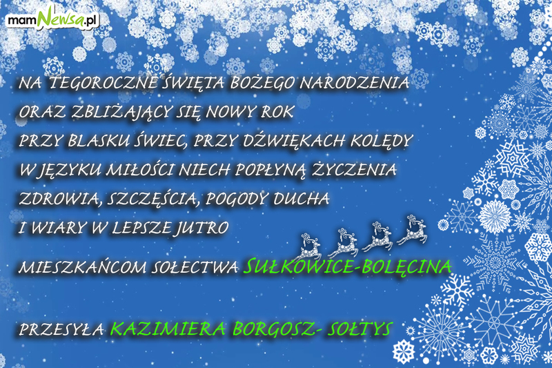 Życzenia Świąteczne od sołtys Sułkowic - Bolęciny