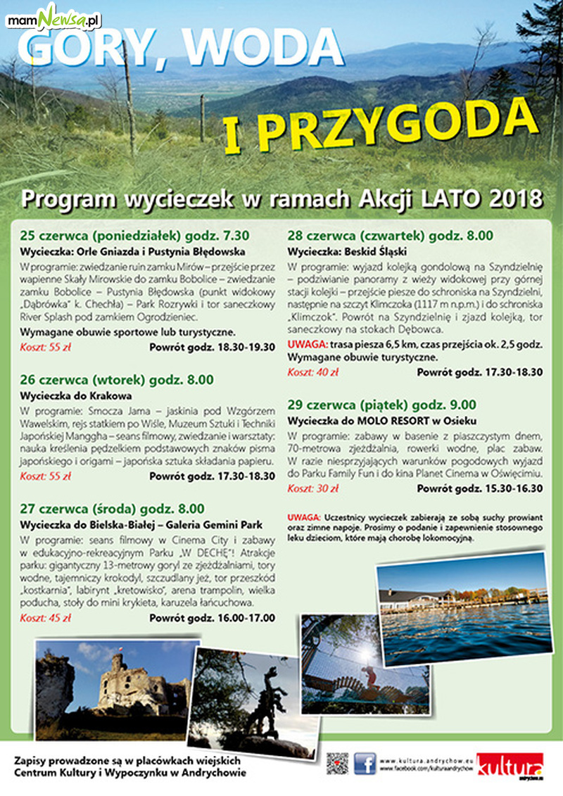 Program wycieczek w ramach Akcji LATO 2018 w Andrychowie