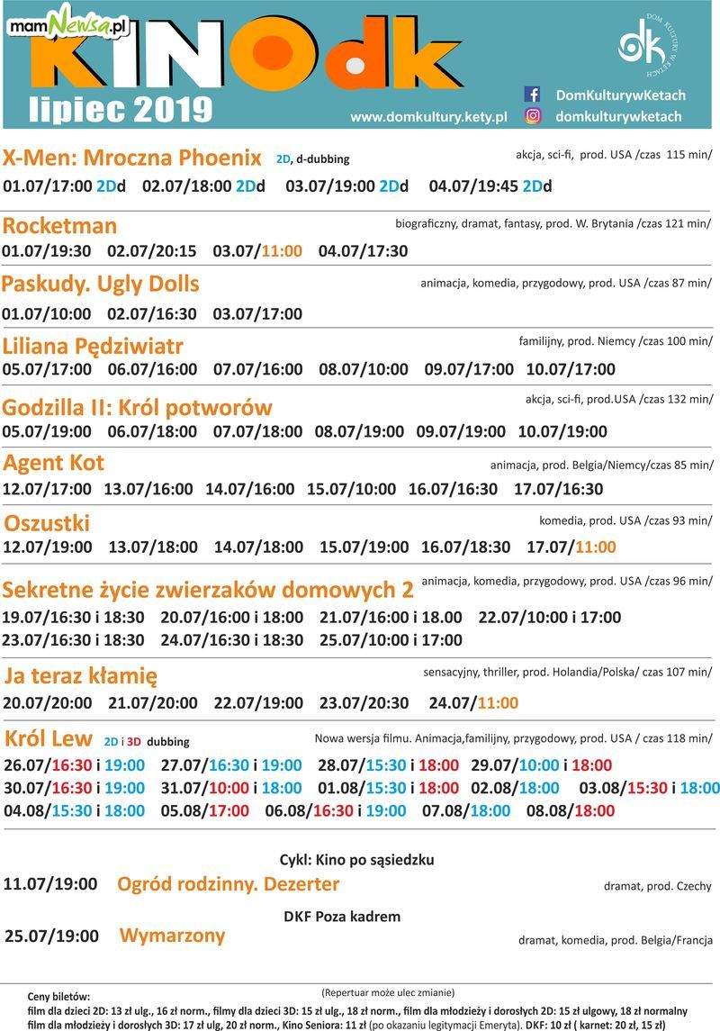 Dom Kultury Kęty - repertuar kina na lipiec