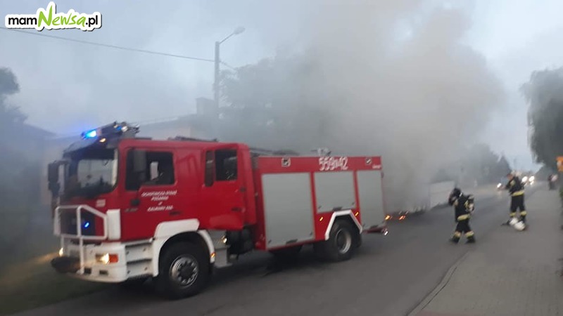 Pożar autobusu, strażacy w akcji