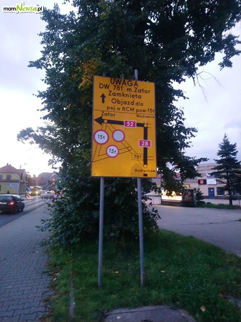 Remont drogi Andrychów - Zator, objazdy i błędne oznakowanie