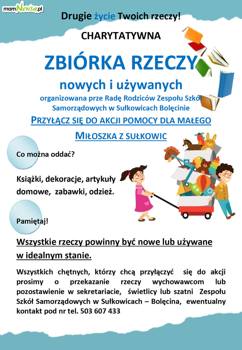 Szkoła ogłasza zbiórkę rzeczy dla Miłoszka z Sułkowic