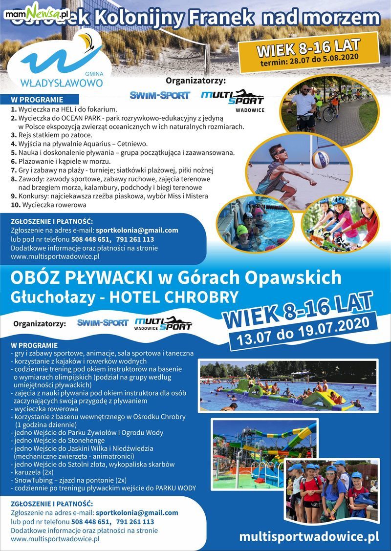 Multi-Sport i Swim-Sport zapraszają na kolonię we Władysławowie i obóz pływacki w Górach Opawskich