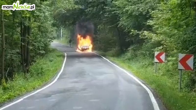 Na drodze przez Przełęcz Kocierską spłonął samochód