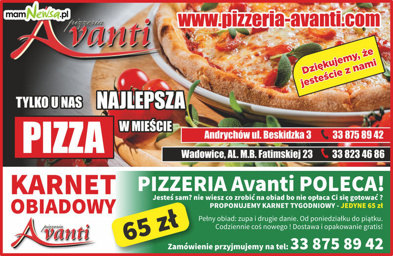 Pizzeria Avanti - Andrychów, Wadowice. Obiady Dnia. Nowość! Karnety Tygodniowe