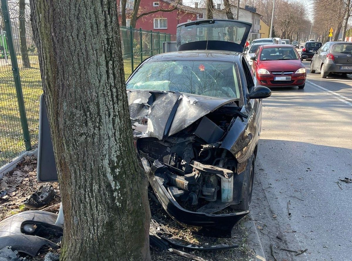 Samochód uderzył w drzewo na Sobieskiego