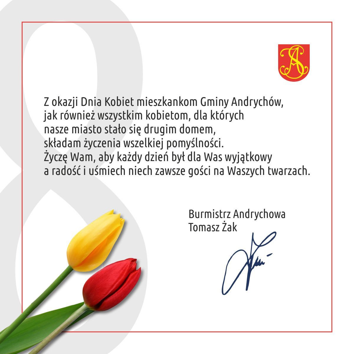 Życzenia na Dzień Kobiet od burmistrza Andrychowa
