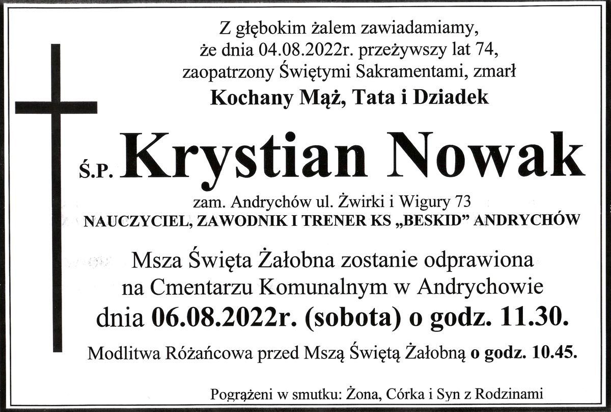 Zmarł Krystian Nowak [AKTUALIZACJA]