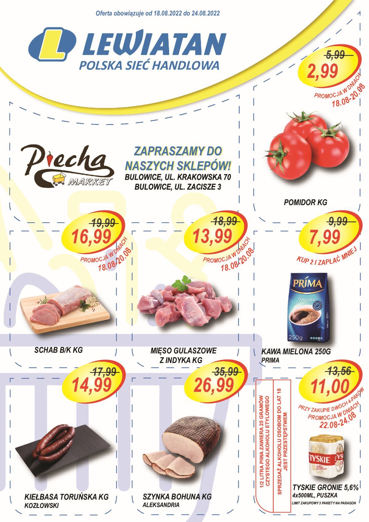 Supermarkety Piecha Lewiatan w Bulowicach. Gazetka 18-24 sierpnia
