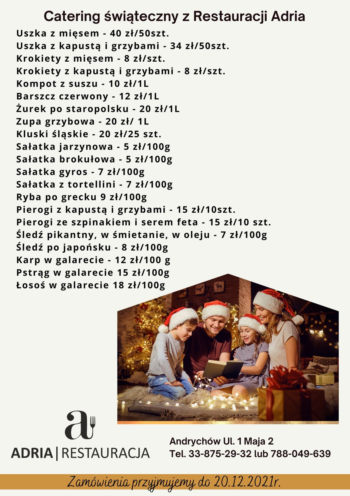 Restauracja Adria w Andrychowie zaprasza do składania zamówień świątecznych
