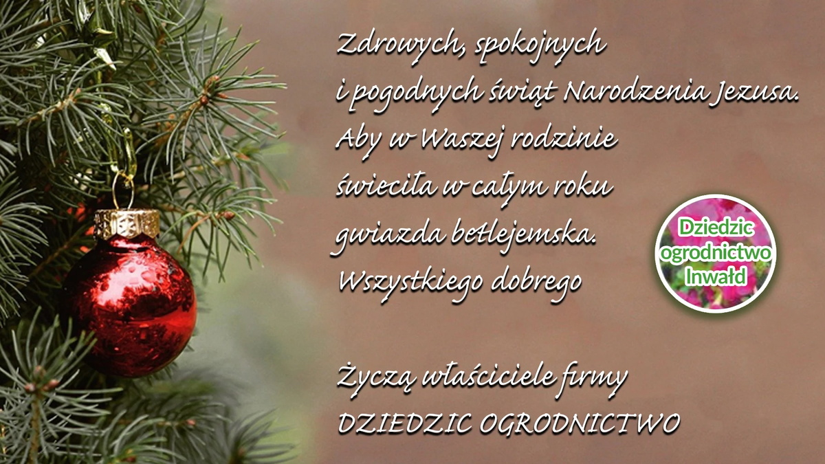 Życzenia świąteczne od firmy Dziedzic Ogrodnictwo w Inwałdzie