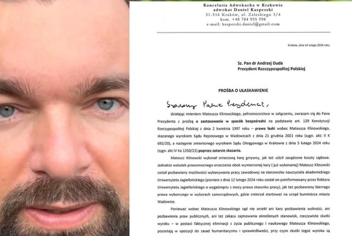 Klinowski wysłał do prezydenta prośbę o ułaskawienie