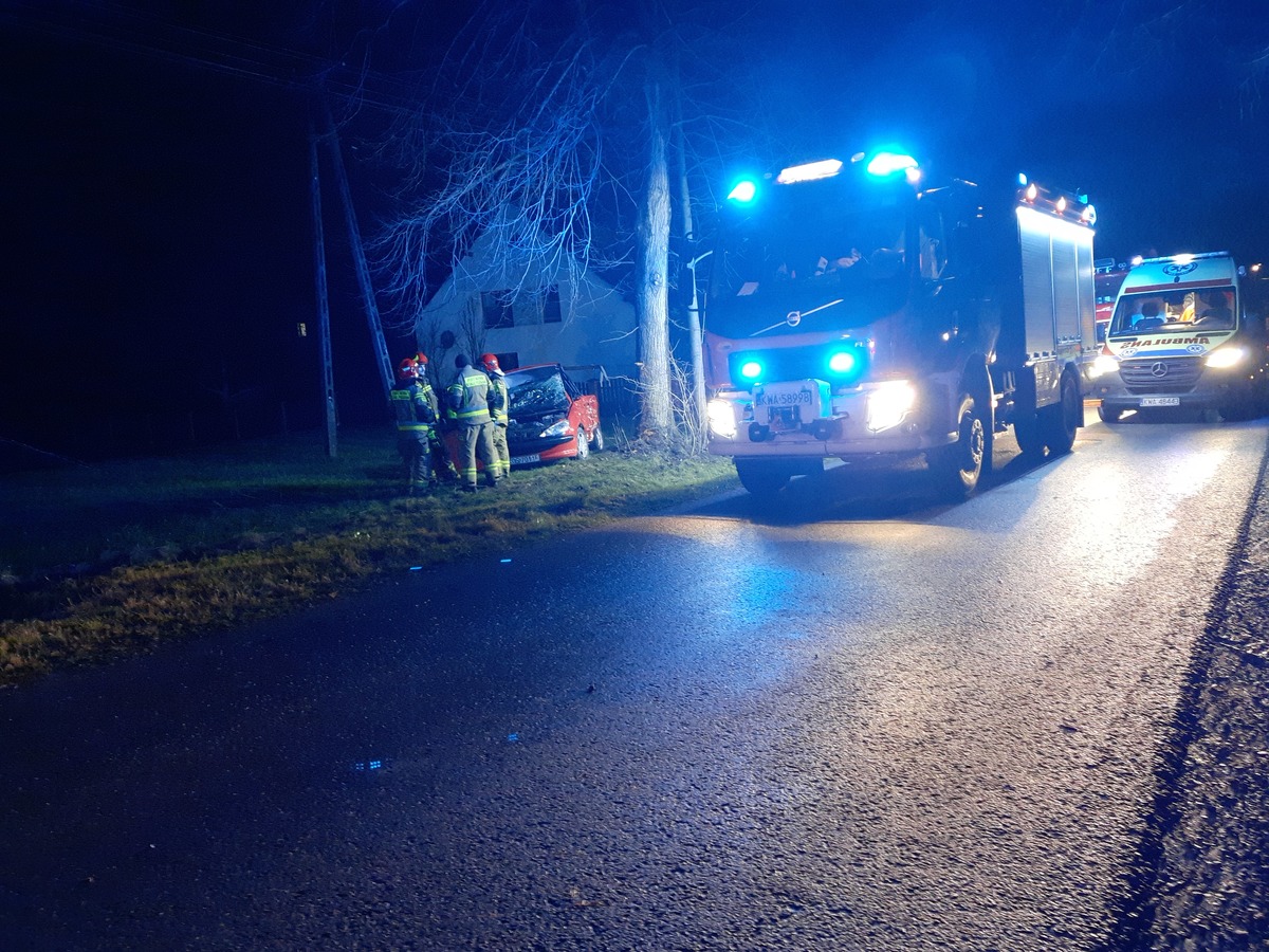 Wypadek w Sułkowicach. Samochód uderzył w drzewo