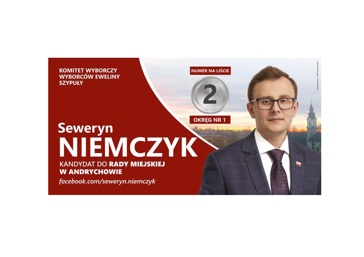 Seweryn Niemczyk, kandydat do Rady Miejskiej w Andrychowie, prezentuje swój program wyborczy